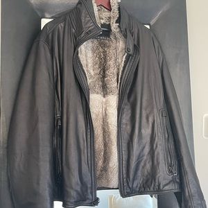 Andrew Marc XXL Black lambskin leather jacket with real fur removable liner